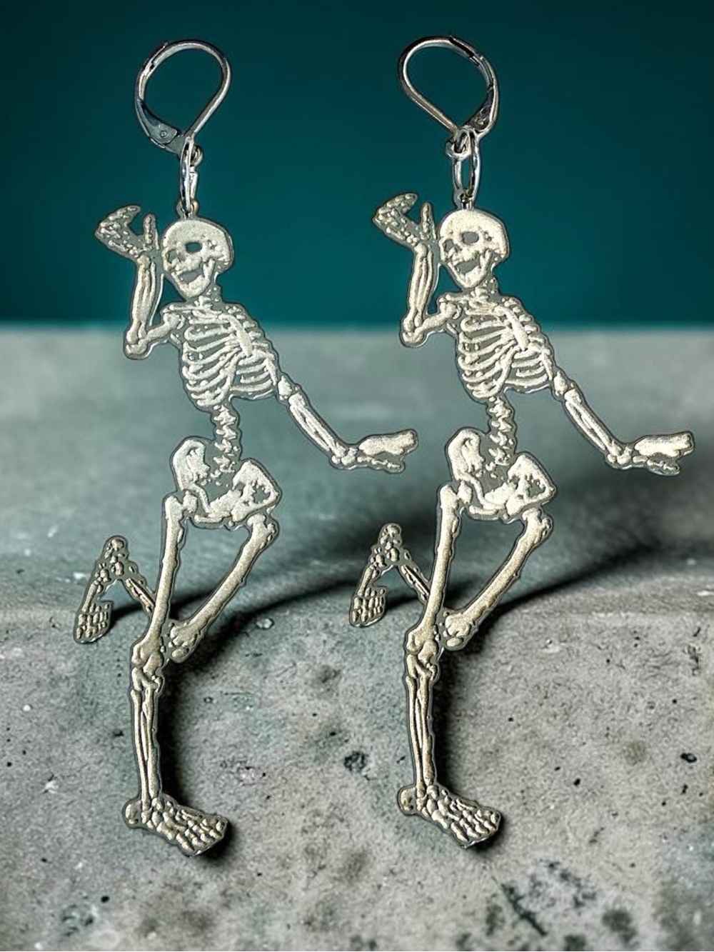 🆕 Dancing Skeleton Laser Etched Dangle Earrings